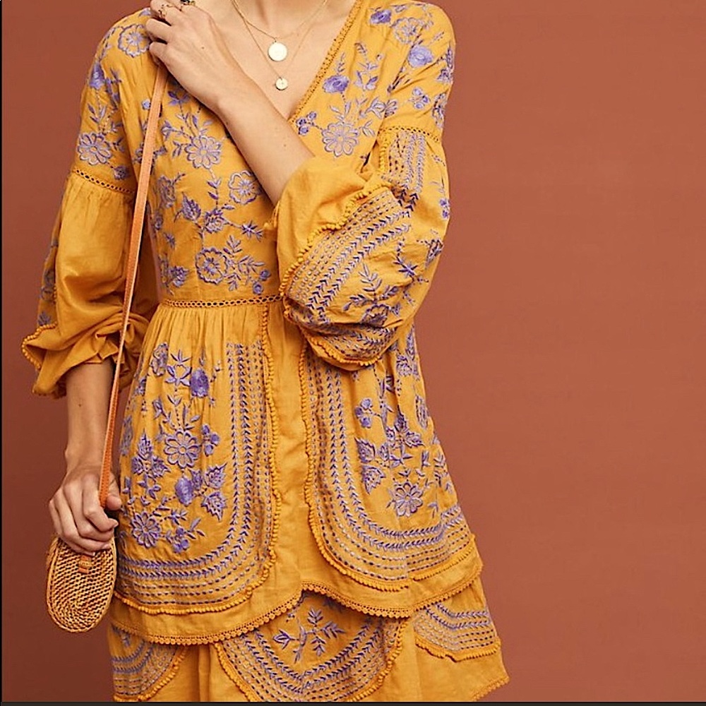 Anthropologie Lisette Embroidered Tunic Dress size S